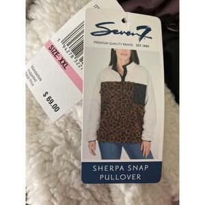 NWT SEVEN 7 Women Sherpa Snap Pullover Jacket Size XXL Color Animal Print White